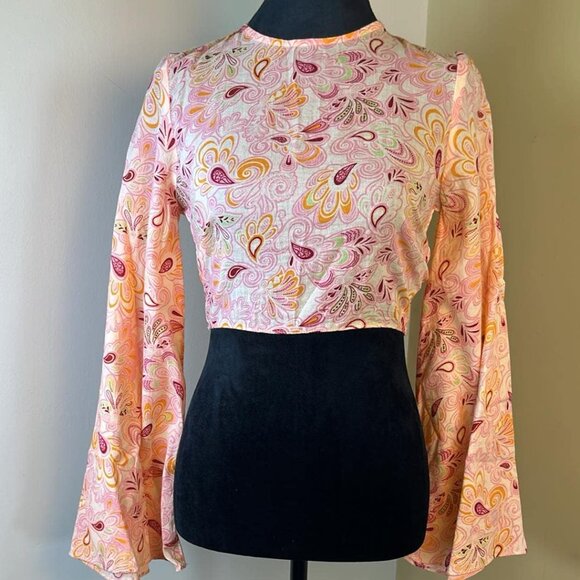Zara Tops - Zara XS Cropped Open Back Flared Long Sleeve Top Boho Festival Hippie Hipster  T